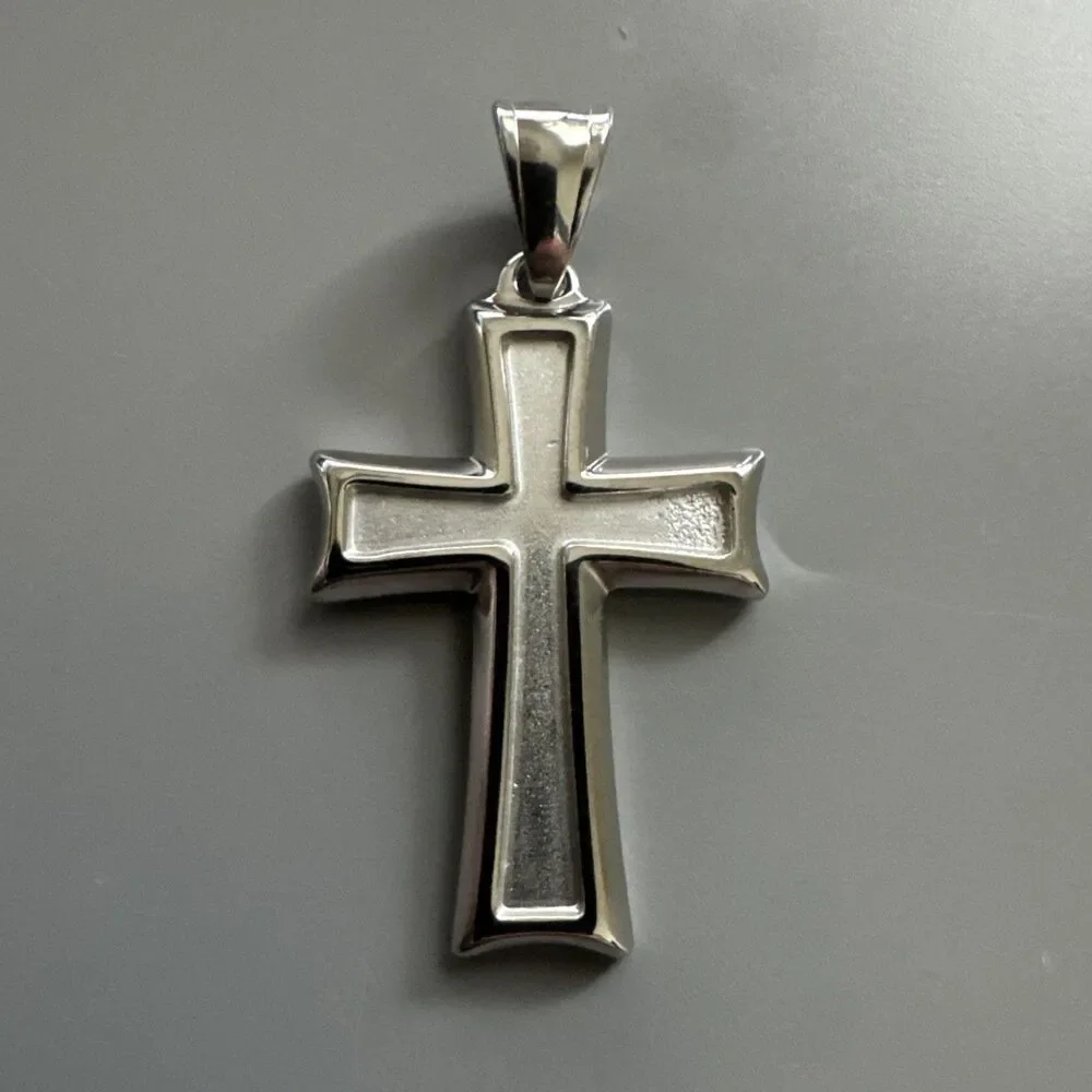 Stainless Steel Cross Pendant Scripture Silver Plated 24 Inch Chain Religious